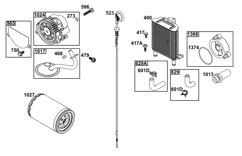 Lubrication Group Diagram and Parts List for 61G477-0008-J1  Briggs and Stratton Engine
